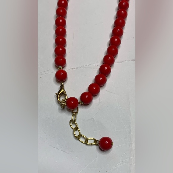 Vintage Cherry Red Plastic Bead Necklace, Long 16 Single Strand Beaded Necklace - Picture 3 of 4